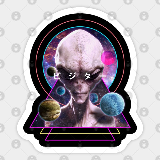 Alien Visitor Vaporwave Aesthetic Galaxy Outer Space Art With Japanese Kanji Sticker by Vaporwave